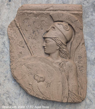 Load image into Gallery viewer, Roman Greek Athena with shield fragment wall sculpture plaque www.Neo-mfg.com relic plaque 17.75"