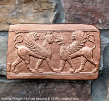 Load image into Gallery viewer, Roman Greek Sphinx Winged Human headed & Griffin headed lion Sculptural wall relief plaque www.Neo-Mfg.com 7" Museum reproduction k28