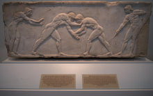Load image into Gallery viewer, Nude Male Wrestlers Wall Plaque Antique Reproduction Figure Sculptural Wall frieze plaque relief www.Neo-Mfg.com 16"
