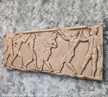 Load image into Gallery viewer, Olympian Ball player base Wall Plaque Antique Reproduction Figure Sculptural Wall frieze plaque relief www.Neo-Mfg.com 15.5"