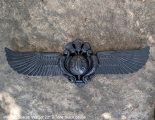 Load image into Gallery viewer, Egyptian winged Scarab Wadjet Pediment hieroglyph Sculptural wall relief www.Neo-Mfg.com 22"