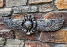 Load image into Gallery viewer, Egyptian winged Scarab Wadjet Pediment hieroglyph Sculptural wall relief www.Neo-Mfg.com 22"