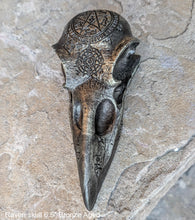 Load image into Gallery viewer, Wiccan Raven skull engraving Wall Plaque Sculpture Pagan 6.5" www.Neo-Mfg.com mythical