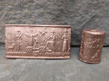 Load image into Gallery viewer, Historical Assyrian Akkadian Adda Cylinder Seal wall Sculpture www.Neo-Mfg.com Mesopotamia Museum Reproduction 2pc set Cy1