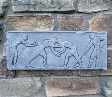 Load image into Gallery viewer, Nude Male Wrestlers Wall Plaque Antique Reproduction Figure Sculptural Wall frieze plaque relief www.Neo-Mfg.com 16"