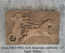 Load image into Gallery viewer, Historical Assyrian warriors Chariot Royal hunt wall art Sculpture www.Neo-Mfg.com 13" Mounted on Plaque