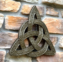 Load image into Gallery viewer, Celtic decor Trinity Knot life triquetra Wall Plaque sculpture Irish www.Neo-Mfg.com 12"