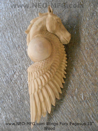 Animal Pegasus Wings of Fury Sculptural wall relief carving plaque www.Neo-Mfg.com 13"