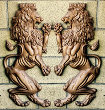 Load image into Gallery viewer, Animal LION Britannic Rampant sculpture wall frieze 32&quot; tall www.Neo-Mfg.com Metal aluminum pair
