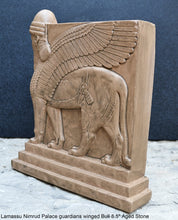 Load image into Gallery viewer, Historical Assyrian Lamassu Nimrud Palace guardians winged Bull Sculpture www.Neo-Mfg.com 8.5" Mesopotamia - Flat on back side