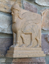 Load image into Gallery viewer, Historical Assyrian Lamassu Nimrud Palace guardians winged Bull Sculpture www.Neo-Mfg.com 8.5" Mesopotamia - Flat on back side