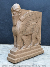 Load image into Gallery viewer, Historical Assyrian Lamassu Nimrud Palace guardians winged Bull Sculpture www.Neo-Mfg.com 8.5" Mesopotamia - Flat on back side
