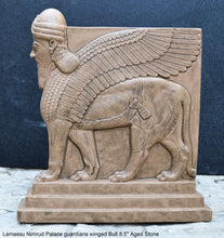 Load image into Gallery viewer, Historical Assyrian Lamassu Nimrud Palace guardians winged Bull Sculpture www.Neo-Mfg.com 8.5" Mesopotamia - Flat on back side