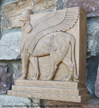 Load image into Gallery viewer, Historical Assyrian Lamassu Nimrud Palace guardians winged Bull Sculpture www.Neo-Mfg.com 8.5" Mesopotamia - Flat on back side