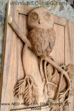Load image into Gallery viewer, Animal Owl on branch bird Sculptural wall relief carving tile plaque www.Neo-Mfg.com 18"
