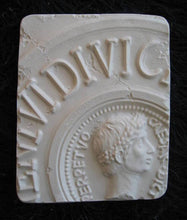 Load image into Gallery viewer, Roman Caesar coin architectural fragment Sculptural Wall frieze plaque relief www.Neo-Mfg.com 10&quot;
