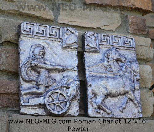 Charge of the Roman Charioteer Sculpture Statue White finish Chariot Horse 2pc Neo-mfg m4
