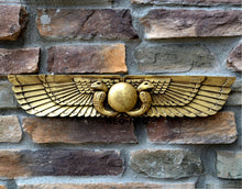 Load image into Gallery viewer, History Egyptian Ur Uatchti Winged Sun Disk Pediment hieroglyph Sculptural wall relief www.Neo-Mfg.com 20&quot;
