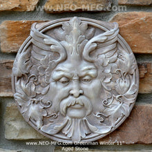 Load image into Gallery viewer, Roman Greek BACCHUS Greenman Winter Figure Sculptural Wall frieze plaque Fragment relief www.Neo-Mfg.com 11&quot; c1

