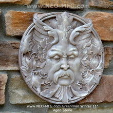 Load image into Gallery viewer, Roman Greek BACCHUS Greenman Winter Figure Sculptural Wall frieze plaque Fragment relief www.Neo-Mfg.com 11&quot; c1
