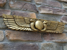 Load image into Gallery viewer, History Egyptian Ur Uatchti Winged Sun Disk Pediment hieroglyph Sculptural wall relief www.Neo-Mfg.com 20&quot;
