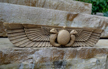 Load image into Gallery viewer, History Egyptian Ur Uatchti Winged Sun Disk Pediment hieroglyph Sculptural wall relief www.Neo-Mfg.com 20&quot;

