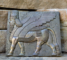 Load image into Gallery viewer, Historical Assyrian Lamassu winged Bull wall Sculpture www.Neo-Mfg.com 10&quot; Mesopotamia
