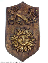 Load image into Gallery viewer, Decor Coat of Arms Lion Sun Crests wall plaque sign www.Neo-Mfg.com home garden decor art medieval 18&quot;
