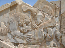 Load image into Gallery viewer, Assyrian Lion and Bull Ox Sculpture Statue Relief wall fragment Persepolis www.Neo-mfg.com 16&quot;
