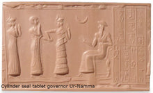 Load image into Gallery viewer, Historical Assyrian Sumerian Ur-Nammu Governor Cylinder Seal wall Sculpture www.Neo-Mfg.com Mesopotamia 2pc set
