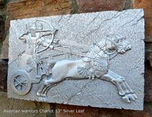 Load image into Gallery viewer, Historical Assyrian warriors Chariot Royal hunt wall art Sculpture www.Neo-Mfg.com 13" Mounted on Plaque
