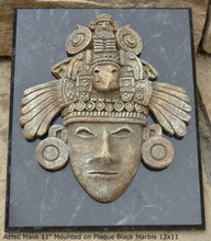 Load image into Gallery viewer, History Aztec Maya Artifact Warrior mask Sculpture Statue 11&quot; Tall www.Neo-Mfg.com Mounted on Plaque 13x11
