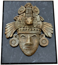 Load image into Gallery viewer, History Aztec Maya Artifact Warrior mask Sculpture Statue 11&quot; Tall www.Neo-Mfg.com Mounted on Plaque 13x11
