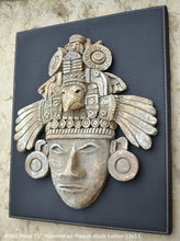 Load image into Gallery viewer, History Aztec Maya Artifact Warrior mask Sculpture Statue 11&quot; Tall www.Neo-Mfg.com Mounted on Plaque 13x11
