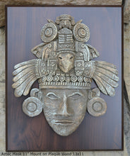 Load image into Gallery viewer, History Aztec Maya Artifact Warrior mask Sculpture Statue 11&quot; Tall www.Neo-Mfg.com Mounted on Plaque 13x11
