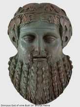 Load image into Gallery viewer, Roman Greek Dionysus God of wine ritual madness and ecstasy - Bacchus bust Sculptural Wall frieze plaque relief www.Neo-Mfg.com 14&quot;
