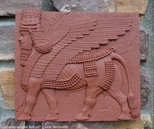 Load image into Gallery viewer, Historical Assyrian Lamassu winged Bull wall Sculpture www.Neo-Mfg.com 10&quot; Mesopotamia
