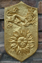 Load image into Gallery viewer, Decor Coat of Arms Lion Sun Crests wall plaque sign www.Neo-Mfg.com home garden decor art medieval 18&quot;
