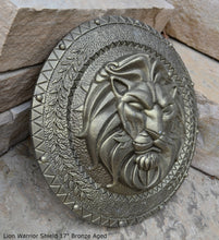 Load image into Gallery viewer, Roman Greek Lion Warrior Shield Sculpture Statue www.Neo-Mfg.com 17&quot;
