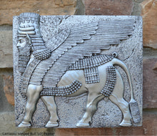 Load image into Gallery viewer, Historical Assyrian Lamassu winged Bull wall Sculpture www.Neo-Mfg.com 10&quot; Mesopotamia
