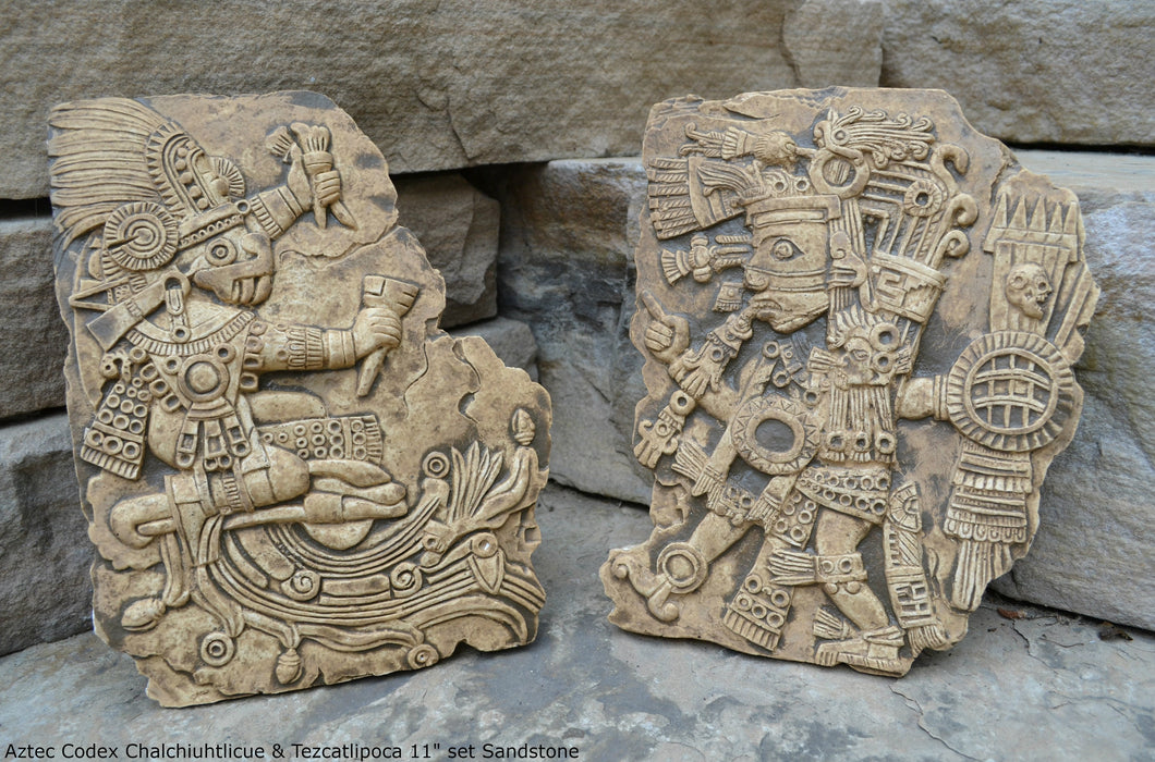 History Aztec Maya Artifact Carved Tezcatlipoca & Chalchiuhtlicue Sculpture Statue 11