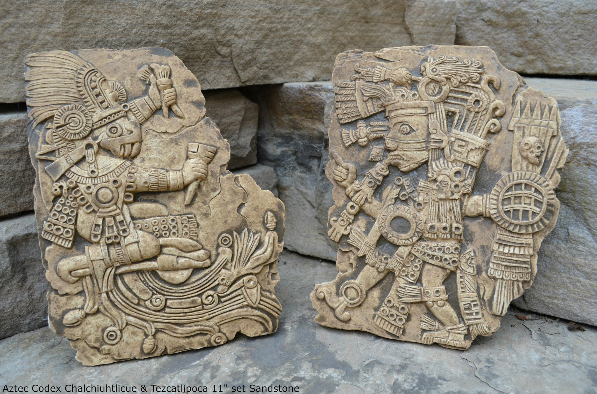 History Aztec Maya Artifact Carved Tezcatlipoca & Chalchiuhtlicue