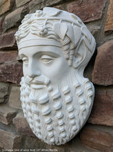 Load image into Gallery viewer, Roman Greek Dionysus God of wine ritual madness and ecstasy - Bacchus bust Sculptural Wall frieze plaque relief www.Neo-Mfg.com 14&quot;
