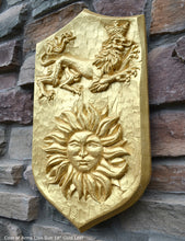 Load image into Gallery viewer, Decor Coat of Arms Lion Sun Crests wall plaque sign www.Neo-Mfg.com home garden decor art medieval 18&quot;
