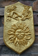 Load image into Gallery viewer, Decor Coat of Arms Lion Sun Crests wall plaque sign www.Neo-Mfg.com home garden decor art medieval 18&quot;
