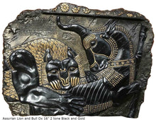Load image into Gallery viewer, Assyrian Lion and Bull Ox Sculpture Statue Relief wall fragment Persepolis www.Neo-mfg.com 16&quot;
