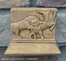 Load image into Gallery viewer, Assyrian Lion and Bull Ox Sculpture Statue Relief wall fragment Persepolis www.Neo-mfg.com 3&quot;

