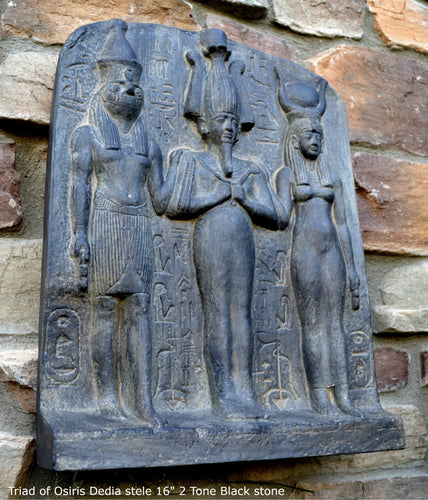 History Egyptian Triad of Osiris Dedia stele the master builder. Isis Osiris & Horus Artifact Sculpture Statue 16