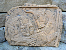 Load image into Gallery viewer, Assyrian Lion and Bull Ox Sculpture Statue Relief wall fragment Persepolis www.Neo-mfg.com 16&quot;
