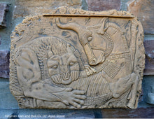 Load image into Gallery viewer, Assyrian Lion and Bull Ox Sculpture Statue Relief wall fragment Persepolis www.Neo-mfg.com 16&quot;
